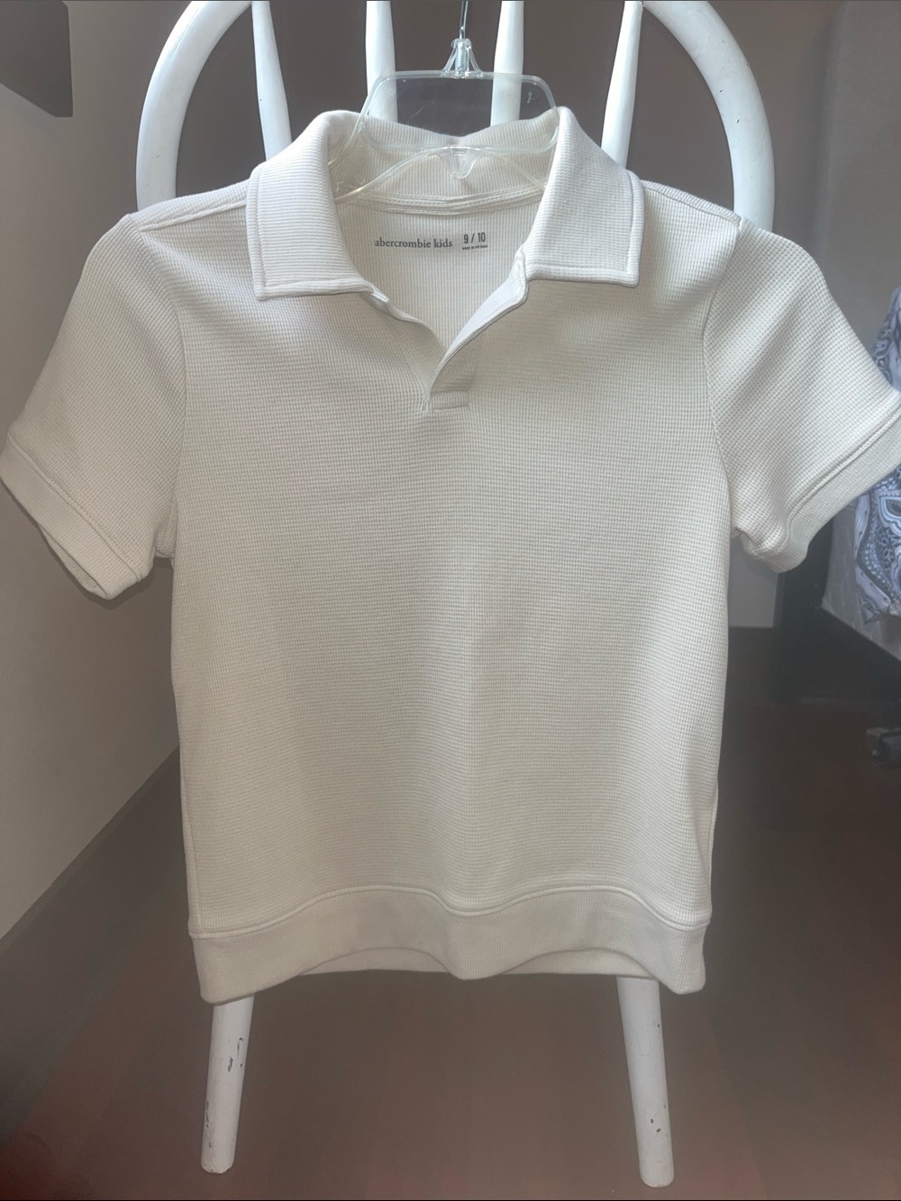 Abercrombie Kids Boys cream textured waffle knit polo top